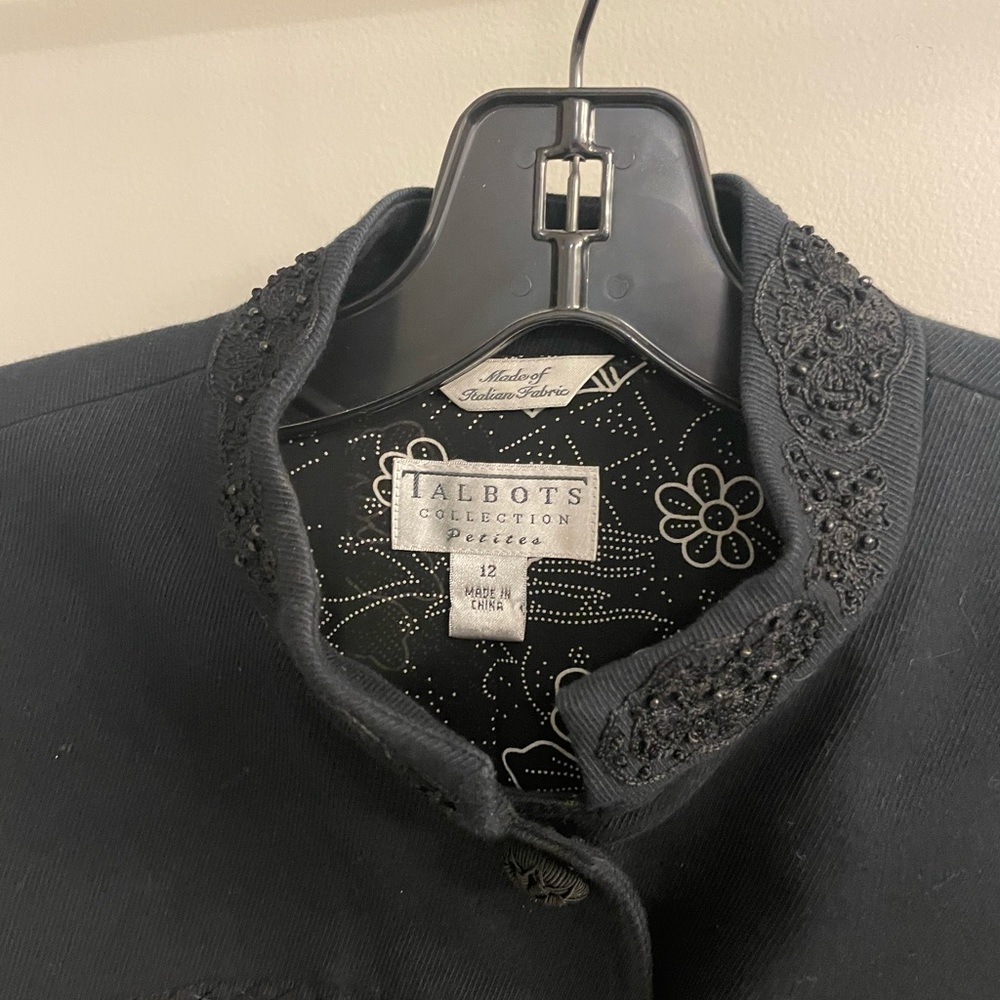 Talbots Petite Black Beaded Embroidered Jean Jacket Blazer - Picture 2 of 5